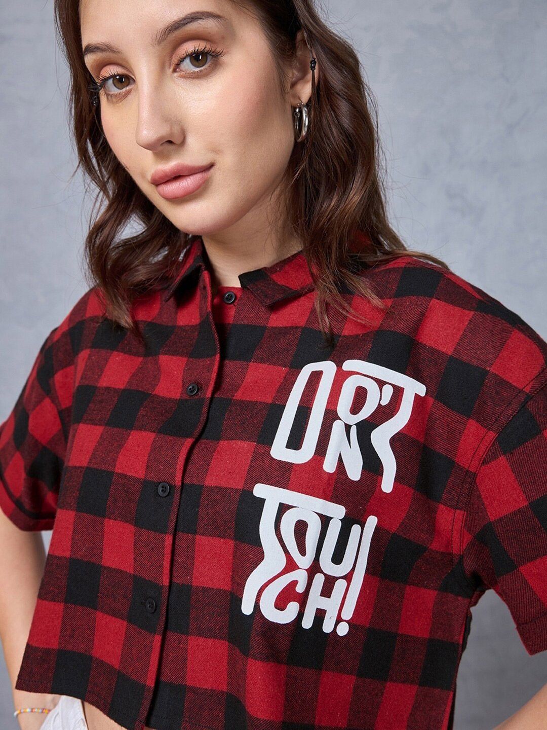 Bewakoof Mickey Mouse Buffalo Checked Crop Casual Oversized Shirt