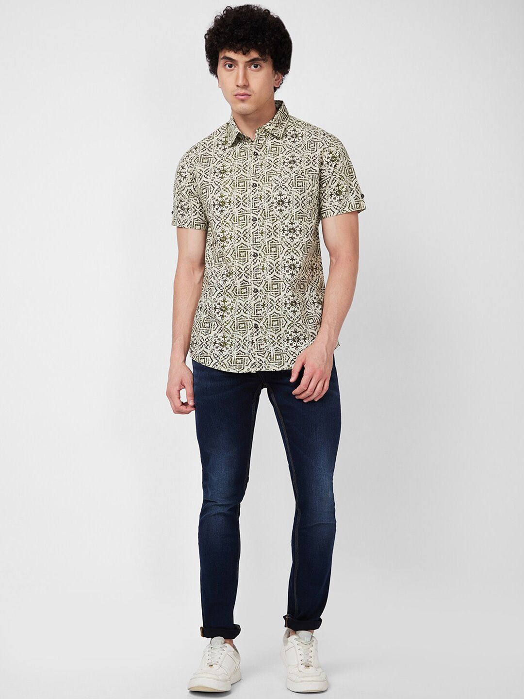 SPYKAR Printed Spread Collar Cotton Casual Shirt