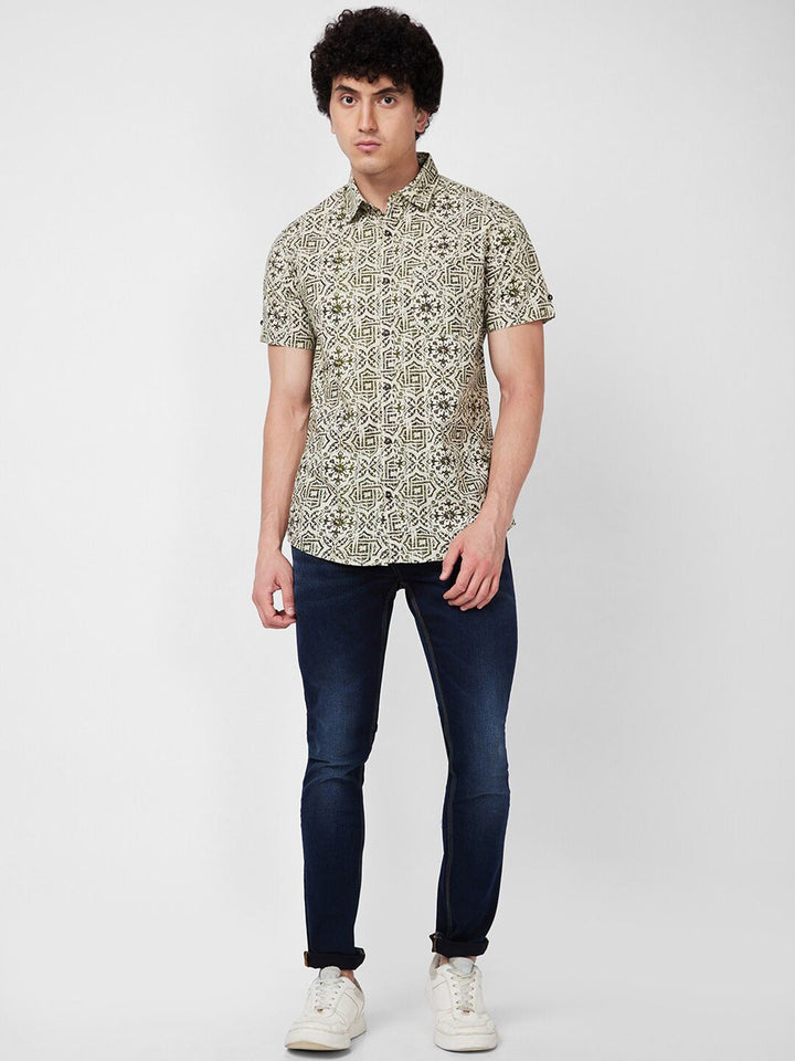SPYKAR Printed Spread Collar Cotton Casual Shirt