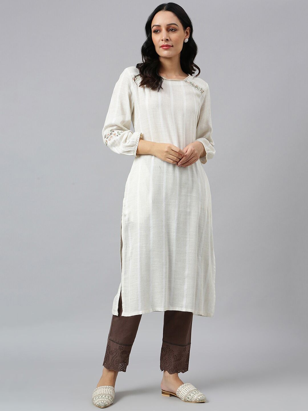 W Striped Cotton Kurta with Trousers