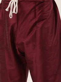 SOJANYA Men Maroon Solid Kurta Set With Printed Jacket