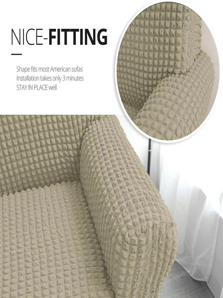 Cortina Beige Self Design Stretchable 1-Seater Sofa Cover with Skirt