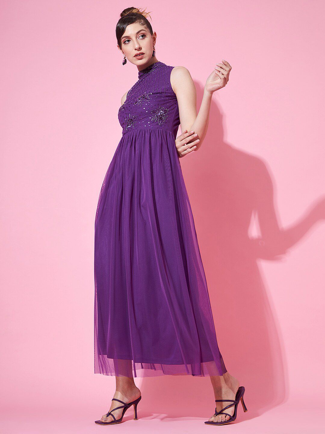 STREET 9 Women Embellished Net Maxi Dress