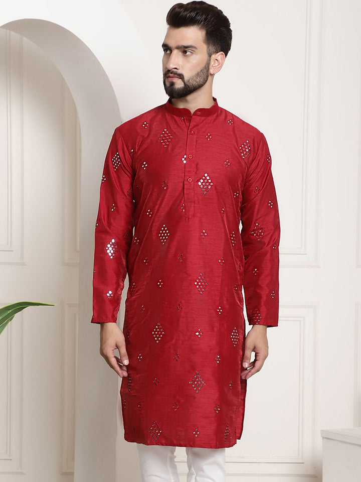 SOJANYA Cermin Berhias Kerja Sutera Kurta Kapas