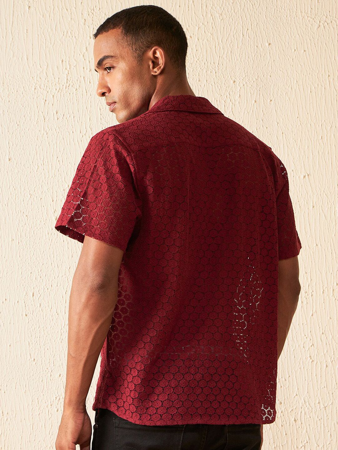 DENNISON Self Design Smart Semi Sheer Cotton Casual Shirt