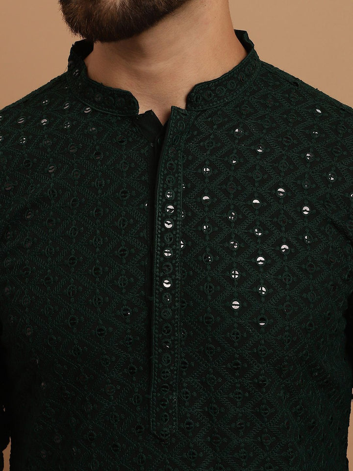 SOJANYA Etnik Sulam Labuci Kapas Tulen Kurta & Churidar Dengan Jaket Nehru