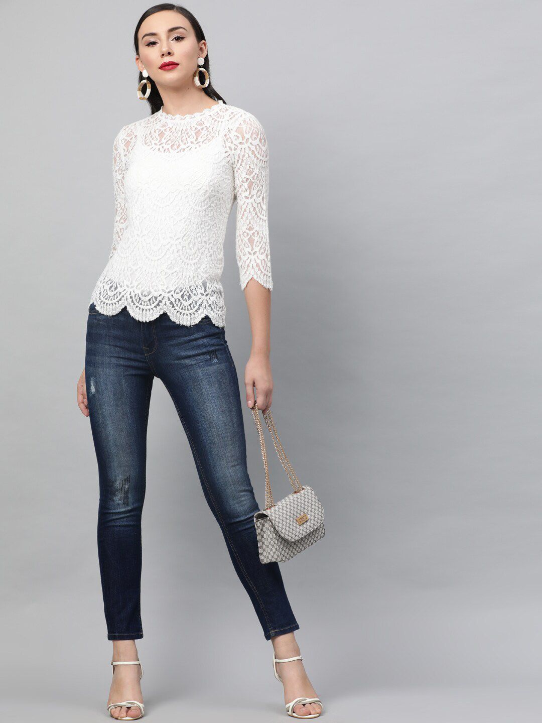 STREET 9 Women White Self Design Top