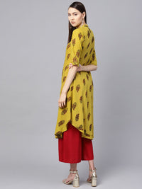 SOJANYA Women Mustard Yellow & Red Floral Print A-Line Kurta