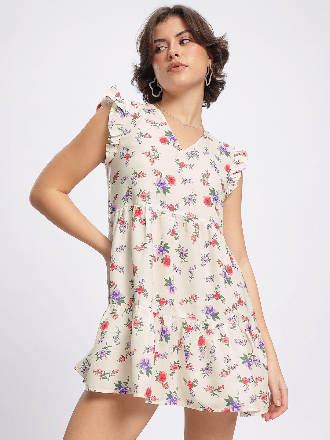 DressBerry Cutesy Twirls Floral Print A-Line Mini Dress