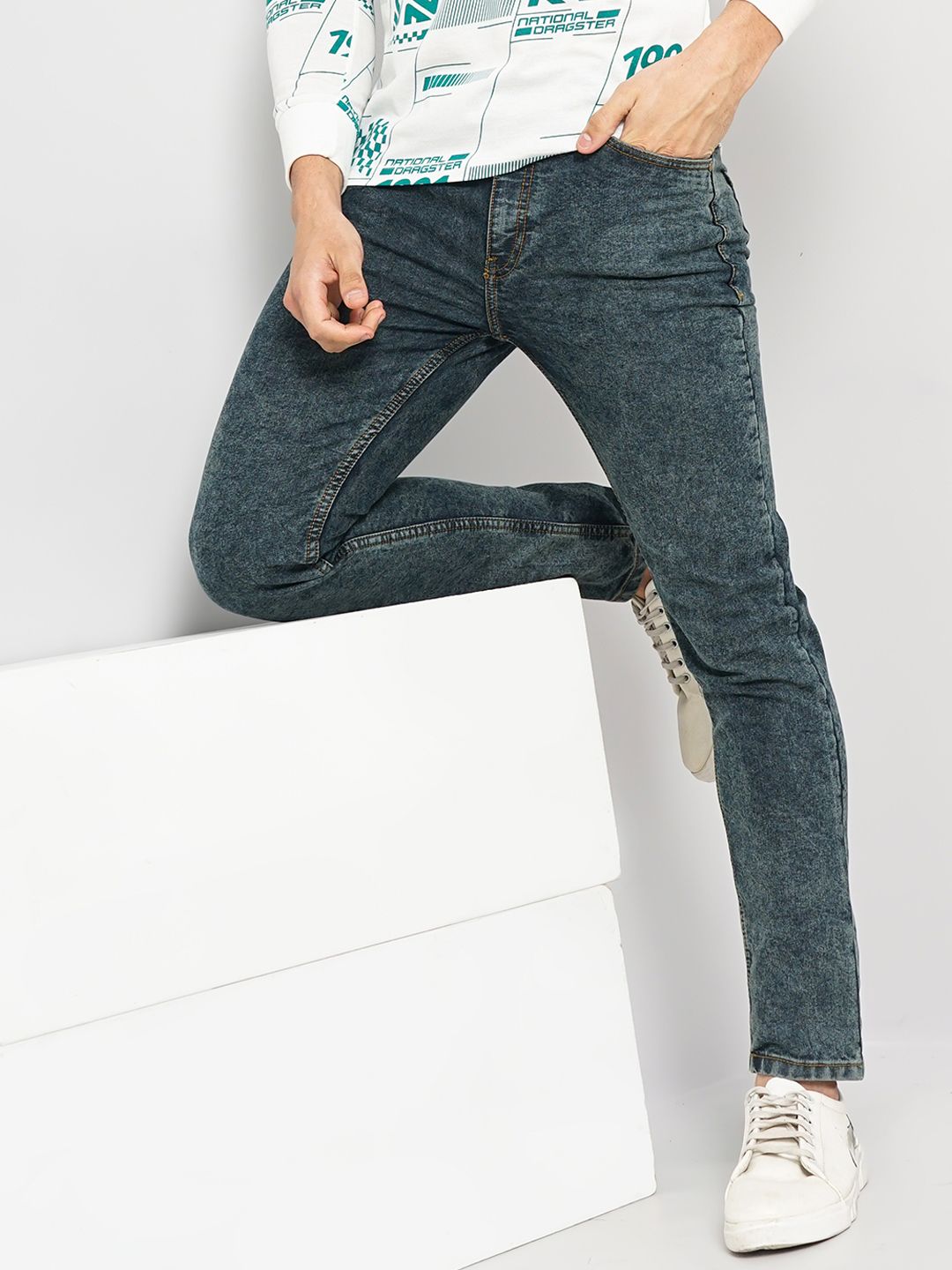 The Indian Garage Co Navy Blue Men Slim Fit Clean Look Stretchable Jeans