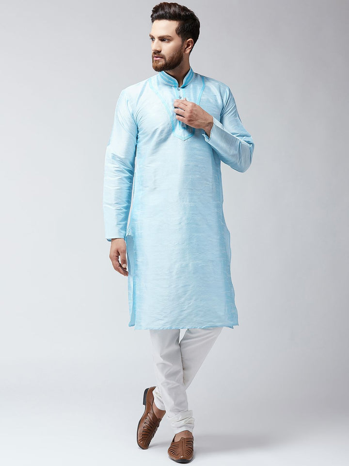 SOJANYA Men Turquoise Blue Woven Design Straight Kurta