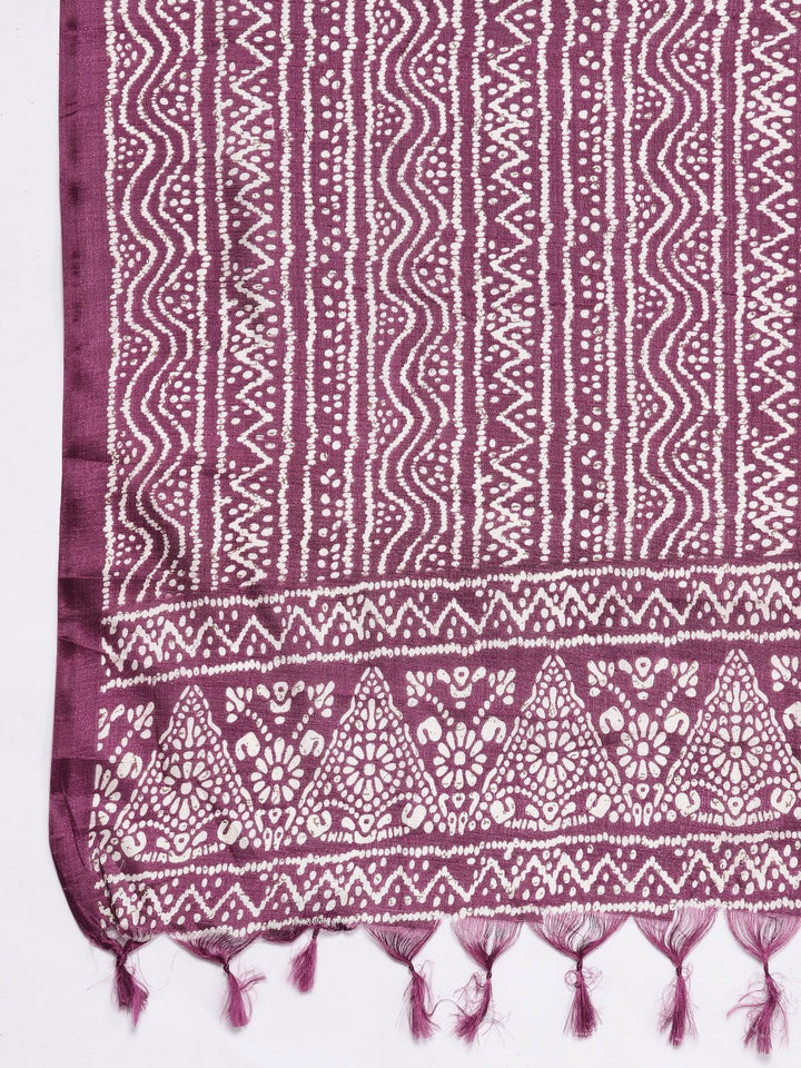Varanga Violet Solid Sleeveless Kurta With Trousers & Bandhani Printed Dupatta