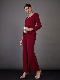 SASSAFRAS worklyf Sweetheart Neck Puff Sleeves Top With Bell Bottom Trousers