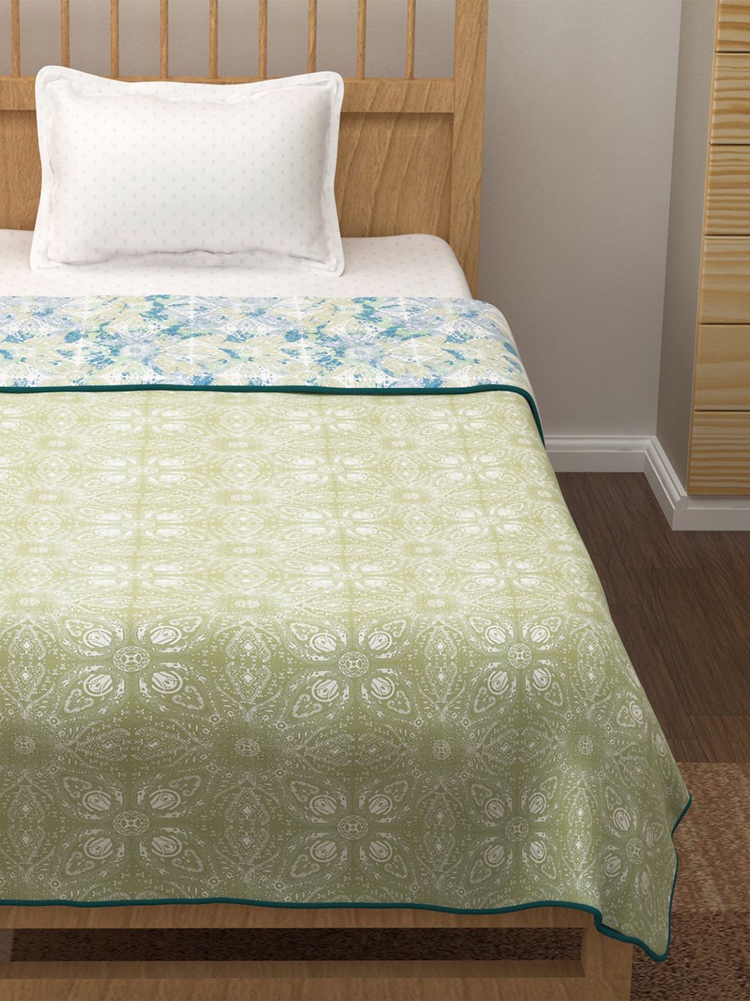 Story@home Cream-Coloured Printed AC Room 150 GSM Reversible Cotton Single Bed Dohar