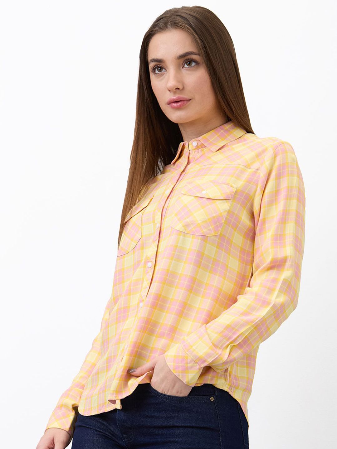SPYKAR Women Spread Collar Tartan Checked Casual Shirt