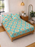 KLOTTHE Multicoloured & Yellow Floral 300 TC King Bedsheet with 2 Pillow Covers