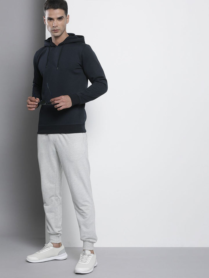 The Indian Garage Co Men Navy Blue Solid Hooded Sweatshirt