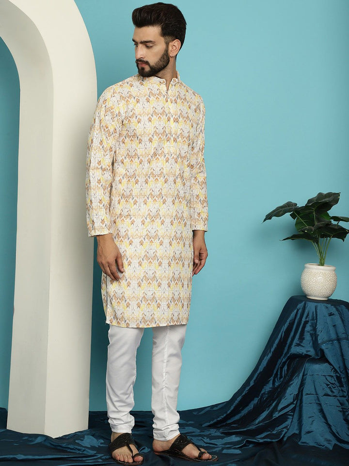 SOJANYA Kurta Kapas Tulen Sulam Chevron dengan Churidar