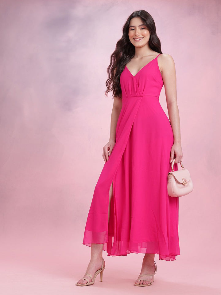 DressBerry Pleated Slit Wrap Maxi Dress