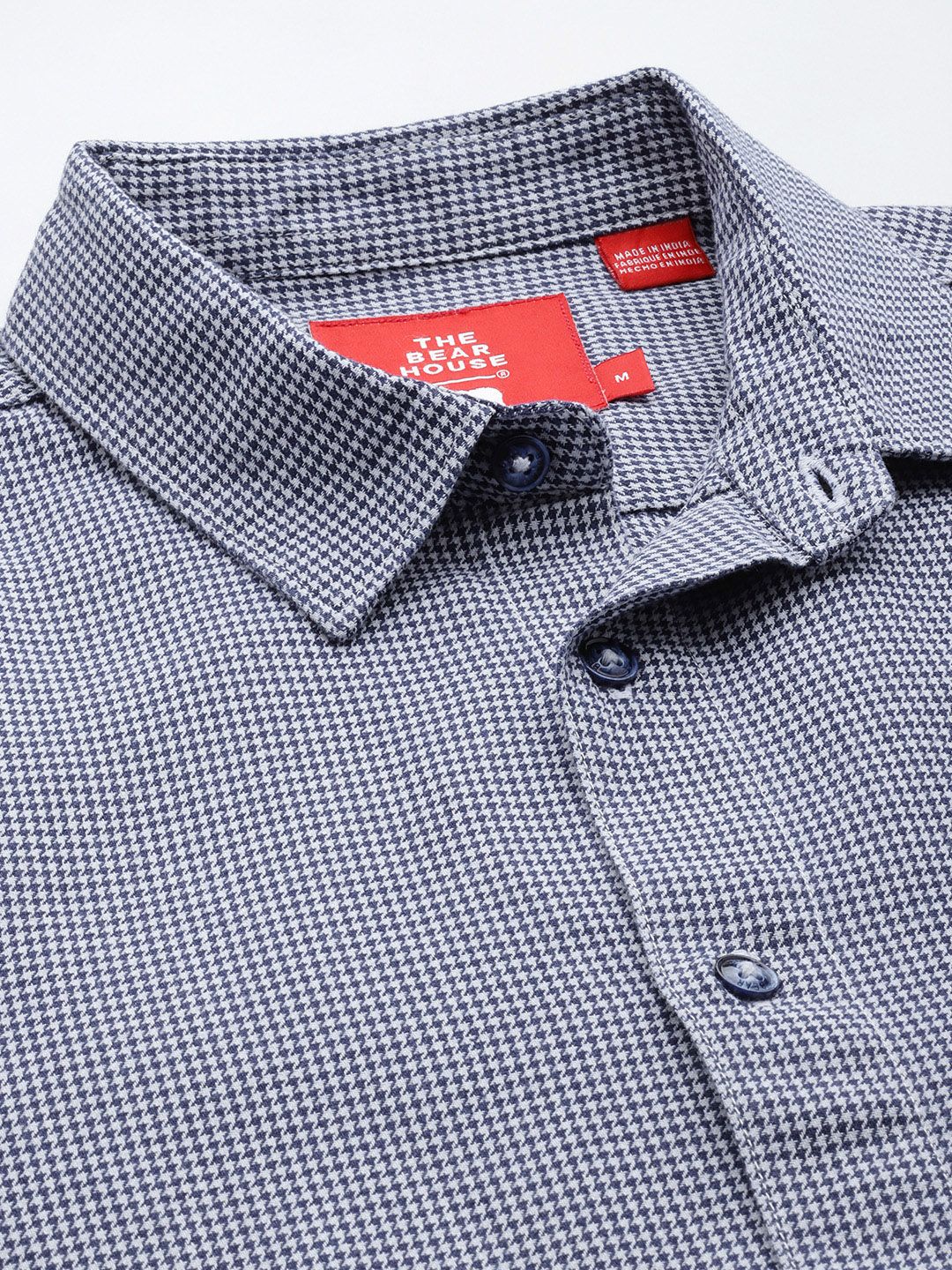 THE BEAR HOUSE Men Slim Fit Houndstooth Checked Pure Cotton Casual Shirt