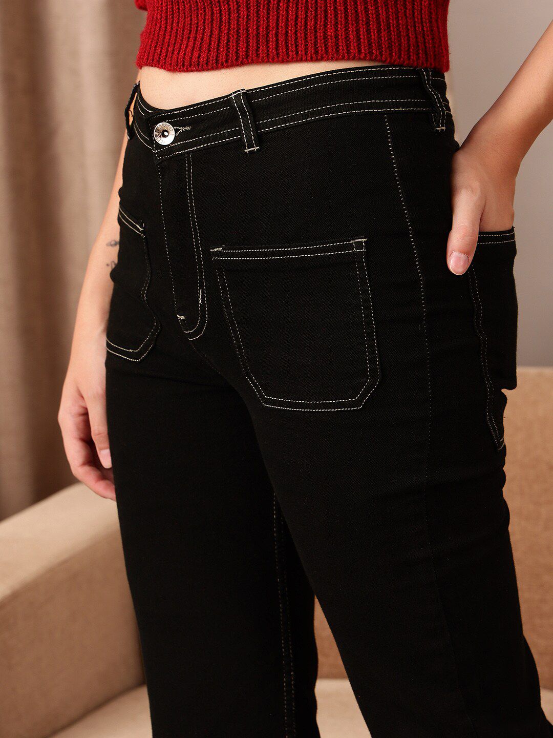 STREET 9 Women Comfort Black Bootcut High-Rise Stretchable Jeans