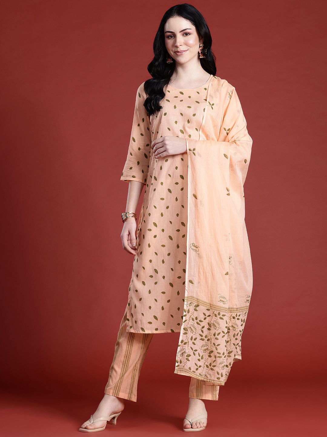 Anouk Floral Printed Regular Pure Cotton Kurta with Trousers & With Dupatta