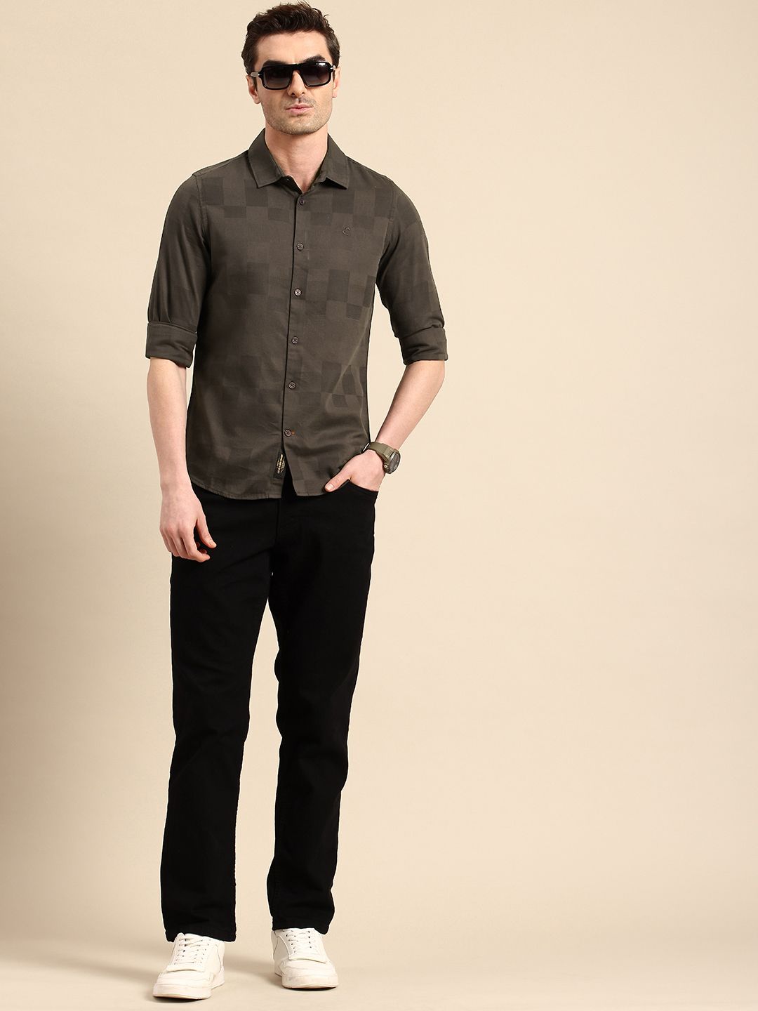 Being Human Slim Fit Self Checked Casual Shirt
