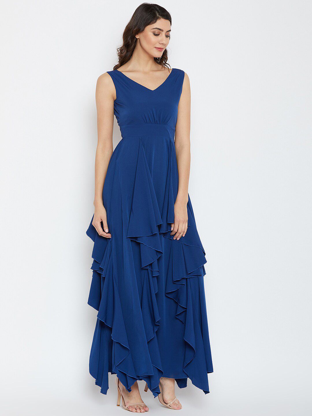 Berrylush Women Blue Crepe Maxi Dress