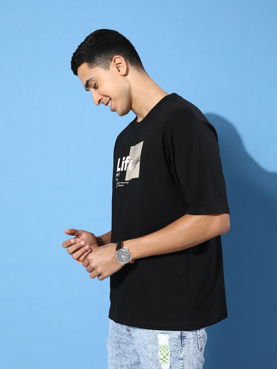 Difference of Opinion Men Typography Printed Drop-Shoulder Sleeves Pure Cotton T-shirt