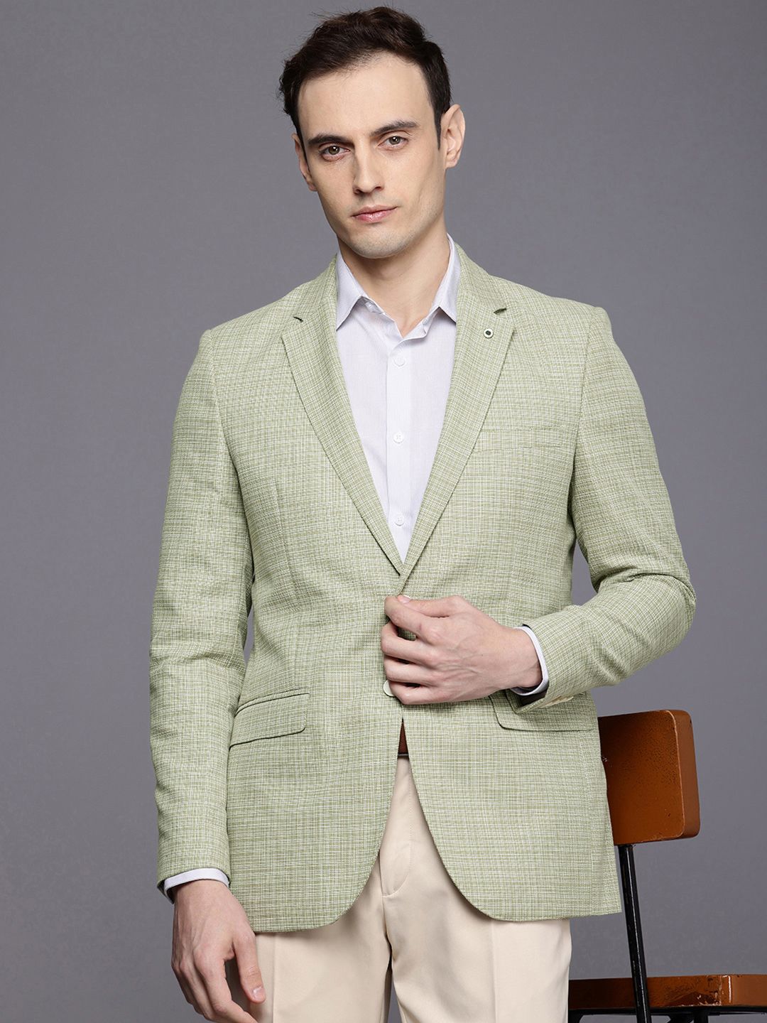 Raymond Contemporary Fit Checked Single-Breasted Formal Blazer
