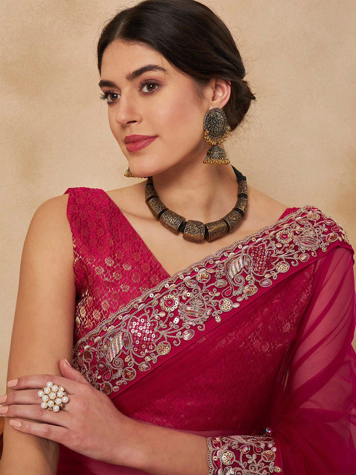Saree mall Embroidered Embellished Net Sarees