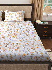 KLOTTHE Genoa White Floral Polycotton 300 TC Dilengkapi Cadar King Halus dengan 2 Sarung Bantal-98 x 87 inci