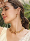 Rubans 22K Gold Plated Handcrafted Ruby Stone Studded and Gold Beaded Jewellery Set
