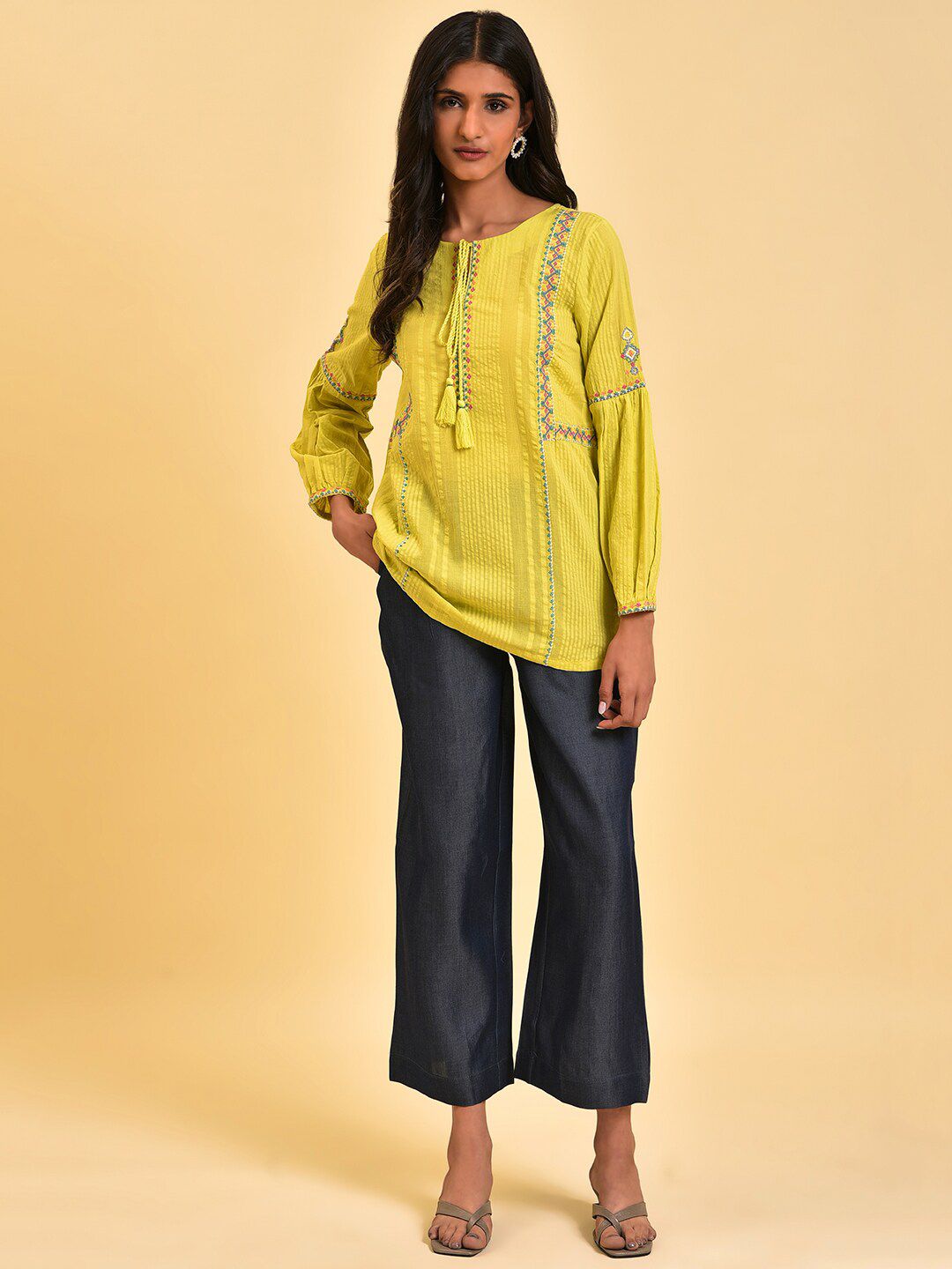 W Women Teal Blue Comfort Culottes Trousers