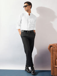 DENNISON Men Mandarin Collar Long Slevees Cotton Smart Casual Shirt