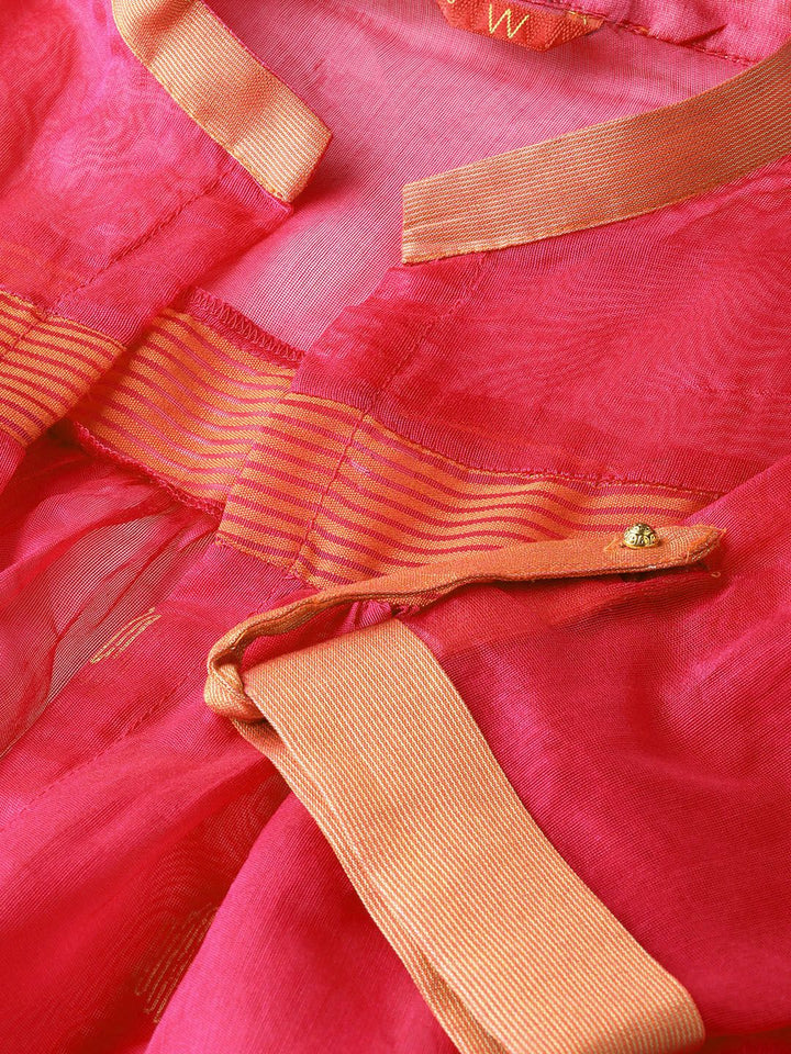 W Women Pink & Orange Printed Layered Straight Kurta with Trousers