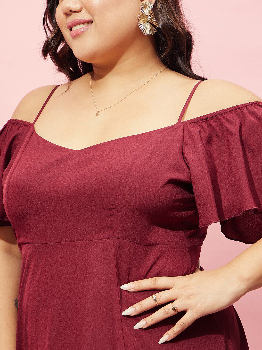Berrylush Curve Cold Shoulder A-line Maxi Dress