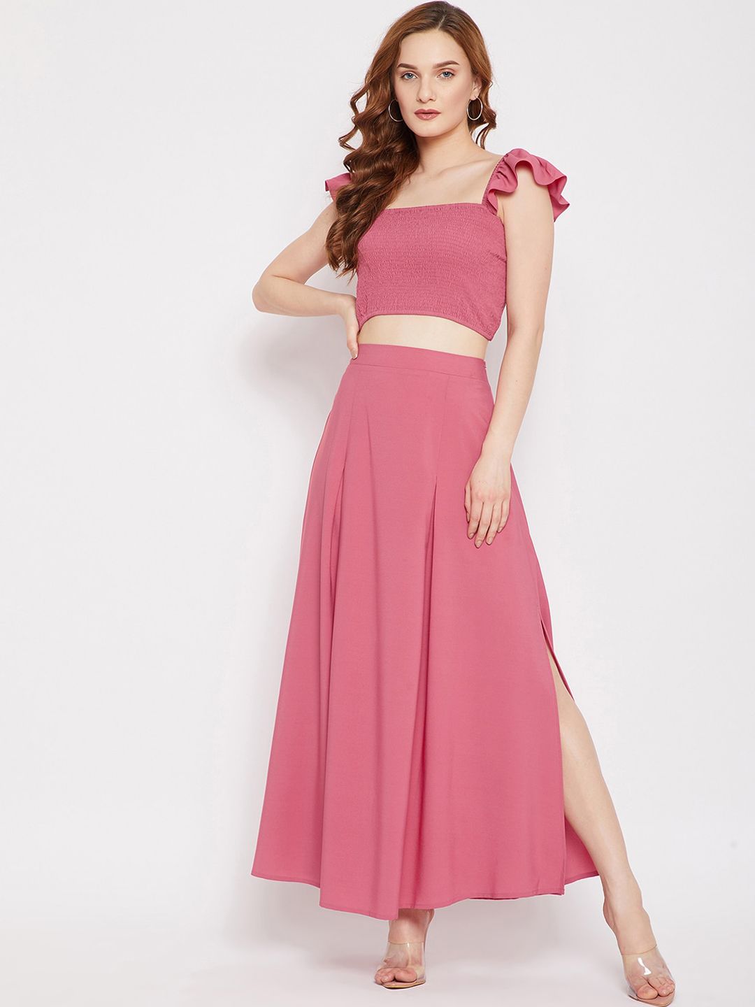 Berrylush Women Pink Smocked Two-Piece Co-ordinate Dress