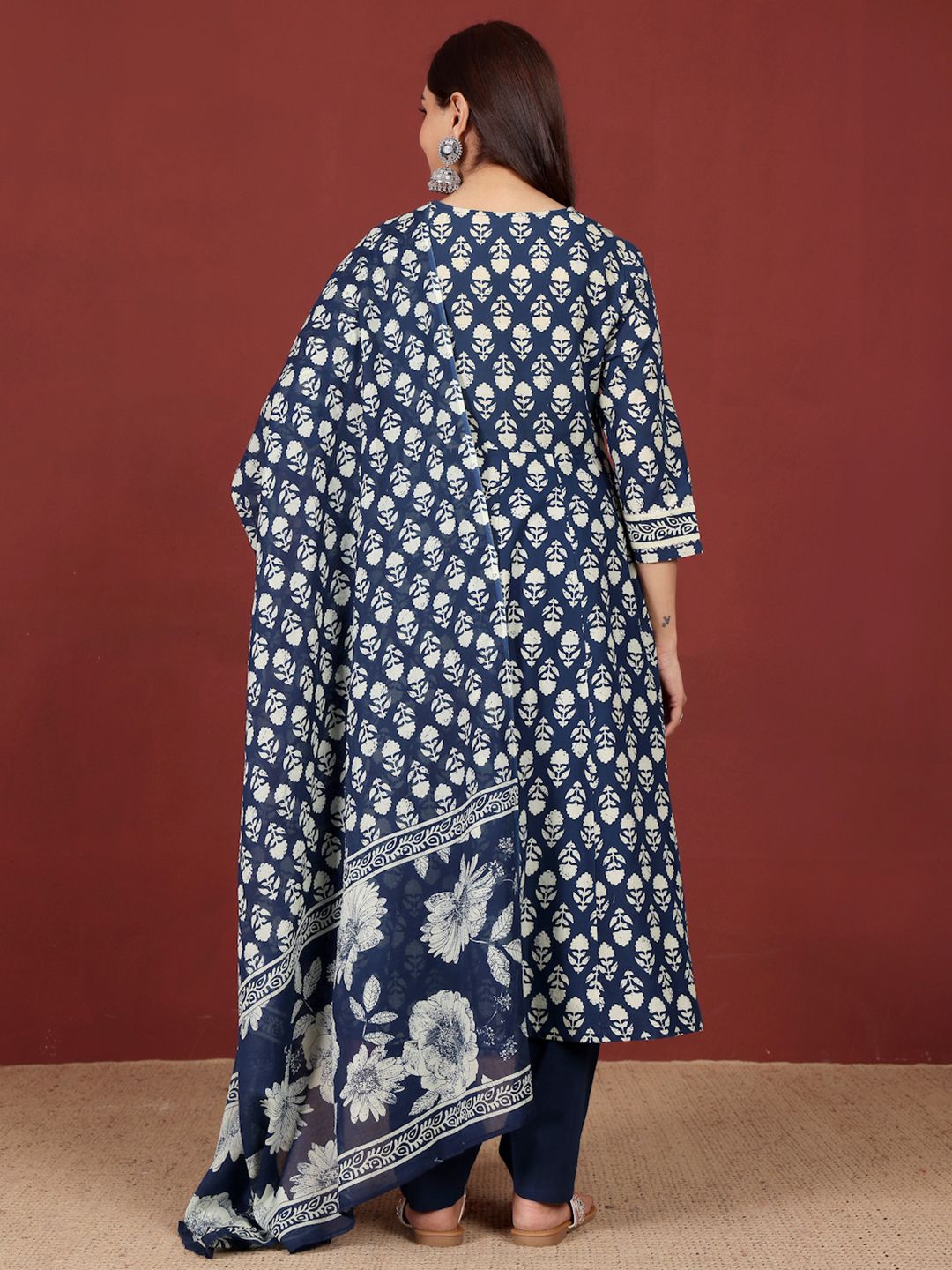 Varanga Floral Printed V-Neck Gotta Patti Pure Cotton A-Line Kurta With Trousers & Dupatta