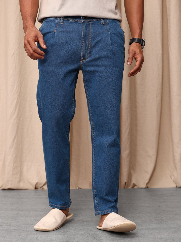 Mr Bowerbird Men Tapered Fit Mid-Rise Light Fade Pleated Stretchable Jeans