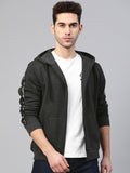Park Avenue Men Charcoal Grey Solid Hooded Sweatshirt