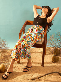 Berrylush Women Multi Abstract Printed High-Rise Trousers