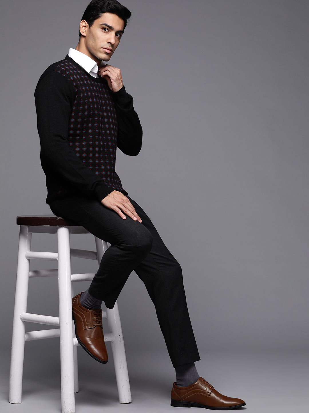 Raymond Men Black Geometric Pullover