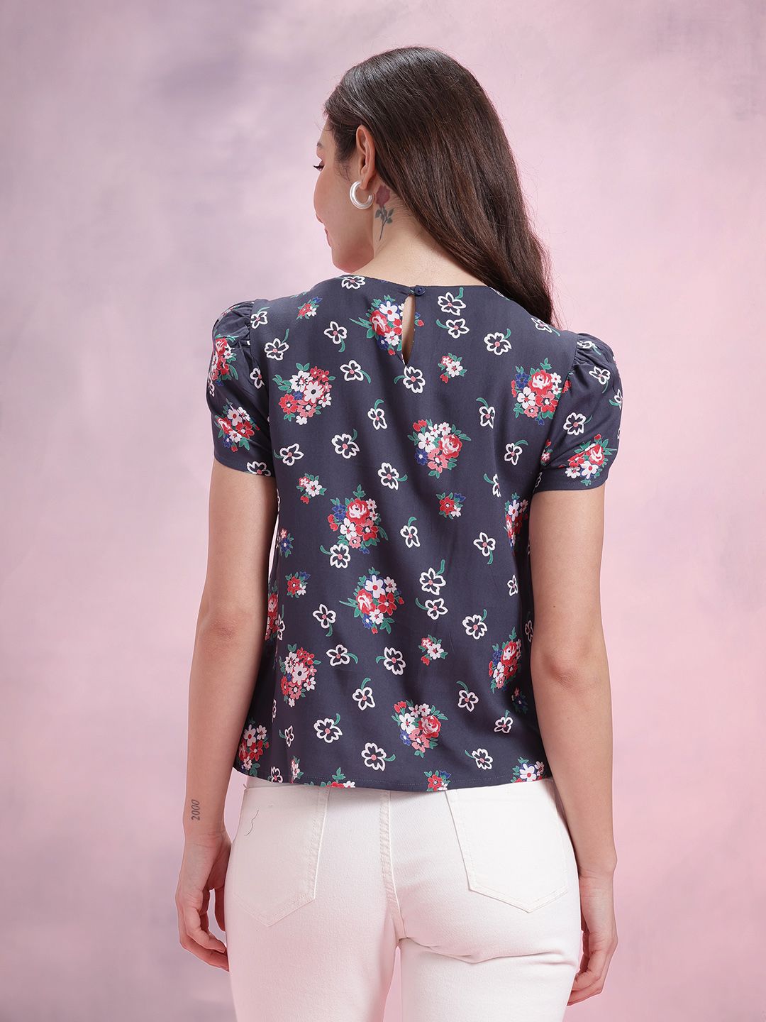 DressBerry Floral Printed Petal Sleeve Top