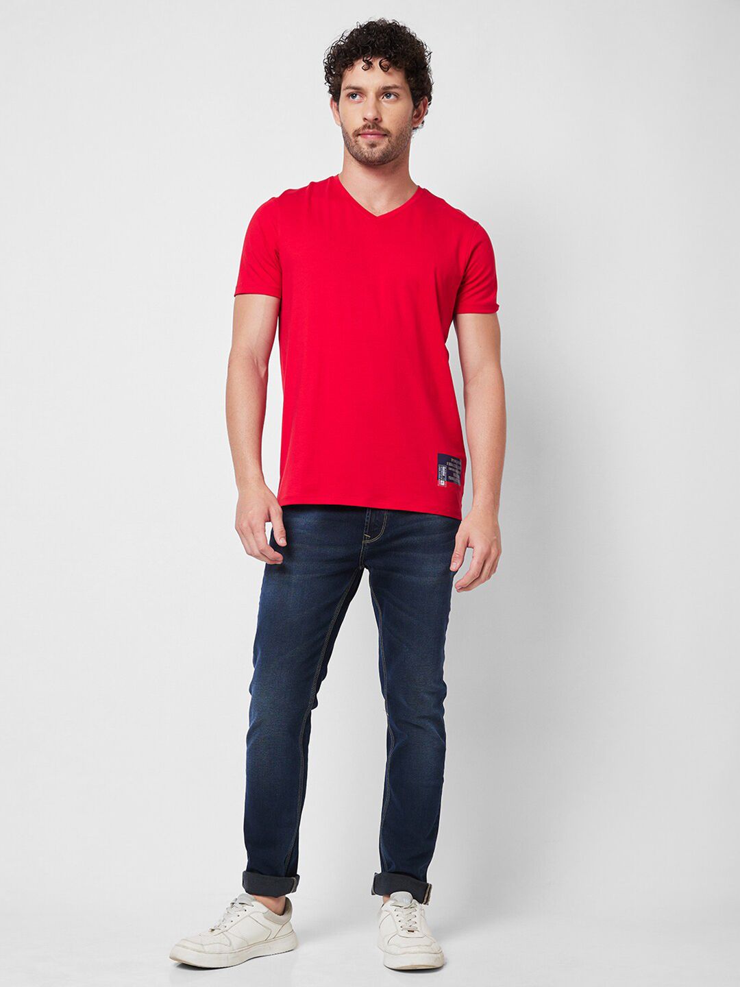 SPYKAR V-Neck Cotton Slim Fit T-shirt