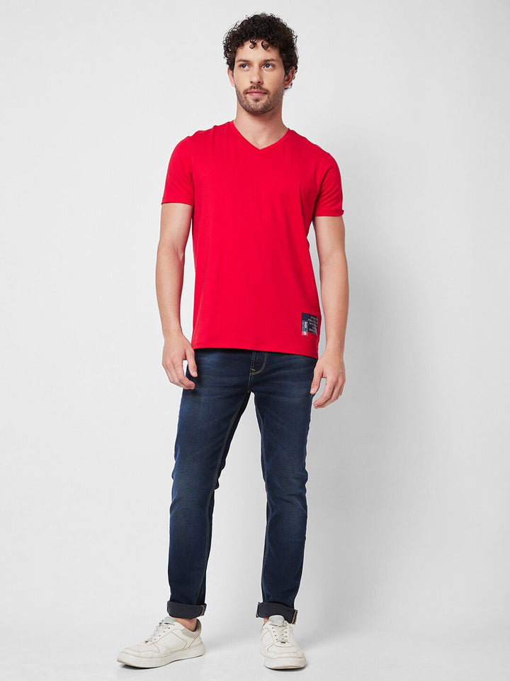 SPYKAR V-Neck Cotton Slim Fit T-shirt