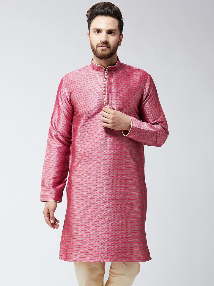 SOJANYA Men Pink Woven Design Straight Kurta