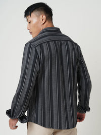 VASTRADO Men Classic Spread Collar Vertical Striped Cotton Slim Fit Casual Shirt