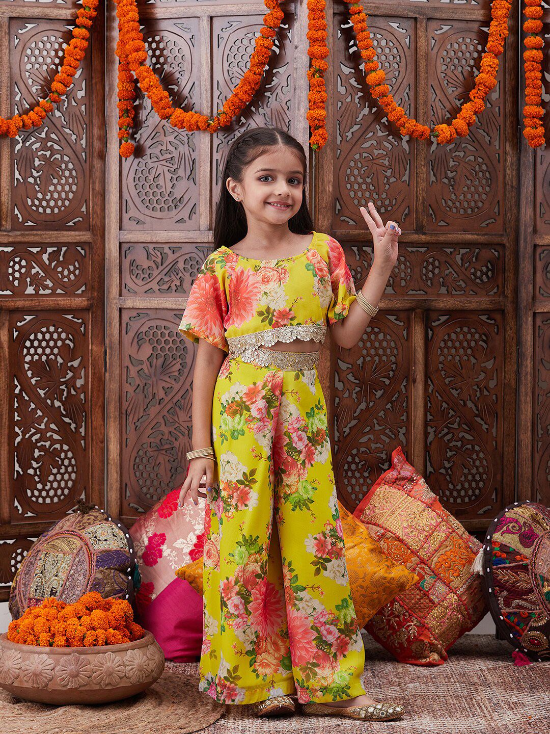 pspeaches Girls Floral Printed Top With Palazzos