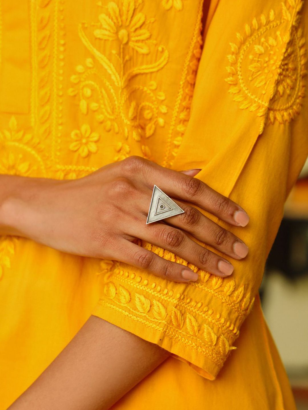 Rumah Wanita Chikankari Set Kurta Sulam Chikankari Kapas Kuning